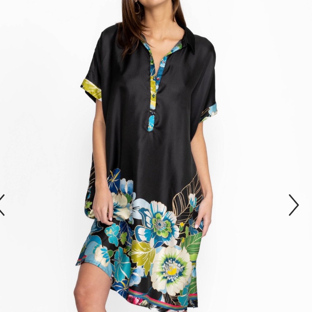 Johnny Was Araia Twill Silk Short Midi Dress